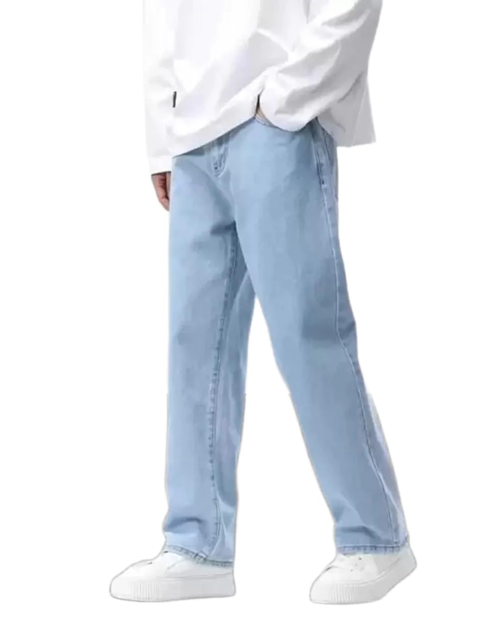 Nalaka Loose Fit Men Light Blue Jeans | Tailored Fit | Mid-Rise Waist | Durable Cotton Blend Fabric | Contemporary Solid Finish | All-Season Wear | Style 52-picture-28