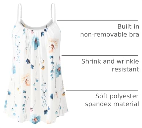 Image of Air Curvey Camisole for Women Bulid in Bra Casual Flowy Cami Adjustable Spaghetti Strap Tank Top Pleated Loose Fit S-XXXXL