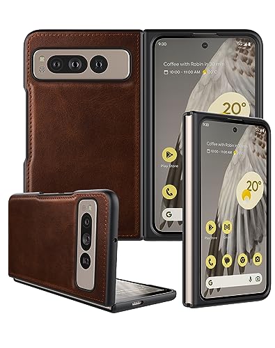 Image of Foluu for Google Pixel Fold Case, Leather Case, PU Leather + Hard PC Shell Ultra Thin Slim Durable Protective Phone Case Cover for Google Pixel Fold 2023 (Brown)