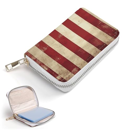 RFID Credit Card Holder Wallets for Women Cute Small Leather Ladies Cardholder Wallets Vintage American USA Flag Card Organizer Case with Zipper2