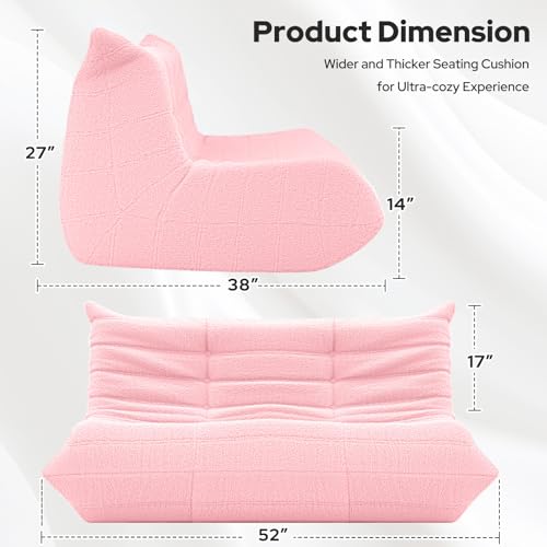 Image of HABUTWAY Bean Bag Chairs Fireside Lazy Floor Sofa,2 Seater,Pink | Soft Teddy Fleece 2 Seater Sofa with High-Resilience Foam Filling,Beanbag for Living Room, Bedroom, Office