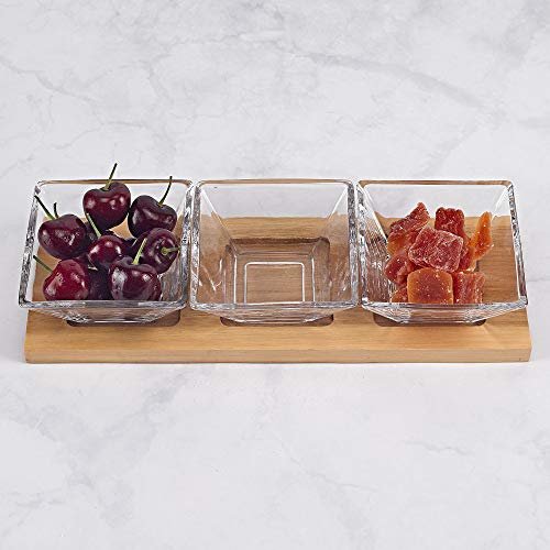 Badash B25 Crystal Serving Bowl Set - 4-Piece 4 Inch Square Bowls & Wood Tray Hostess Set - Handcrafted Food-Safe Lead-Free Crystal Glass Serving Piece thumb #1