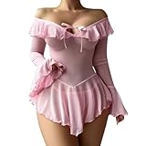 Pink Womens Lace Matching Lingeries Underwear Dresses Sets for Ladies Spaghetti Strap Sexy Mesh Basic Long Lingeries Sets 2026 Clothing Fashion XL