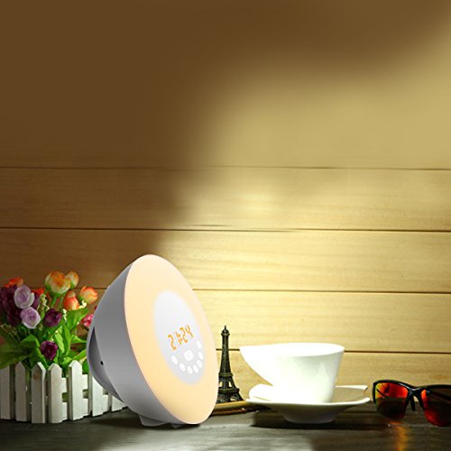 Sunrise Alarm Clock, Wake Up Light with 6 Nature Sounds, FM Radio, Color Light, Bedside Sunrise Simulator (White) - Thumbnail 6