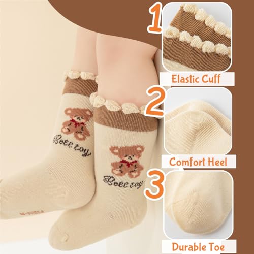 4 Pairs Toddler Baby Girl Boy Kids Socks, Cute Animal Soft Cotton Crew Socks, 0~5T3