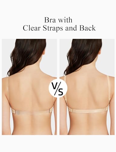 YBCG Women Backless Bra with Clear Back Straps Plunge Convertible Push Up Padded Add A Cup Low Cut Underwire Bras for Women3