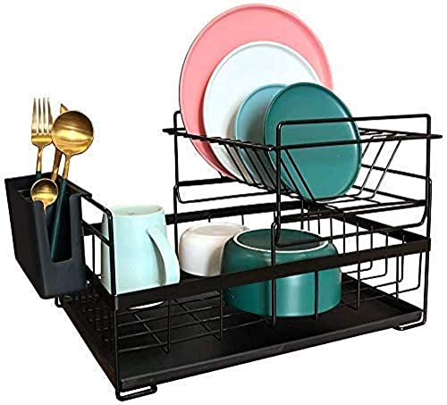 Image of ROSESKY Stainless Steel Rack for Dish Drainer,Cutlery Utensil, Fruits and Vegetable Drying Drain Stand Size(41L x 30W x 18H cm) (Black)