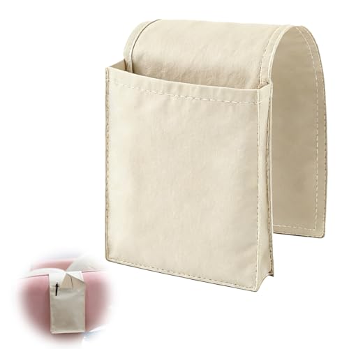 wilcractk Organiseur d'Accoudoirs de Canapé, Sac de Rangement en Coton pour Télécommandes, Magazines et Objets Divers, 1 Pièce, Beige, Idéal Salon et...