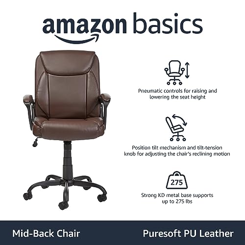 image for Amazon Basics Classic Puresoft PU Padded Mid-Back Height Adjustable Of
