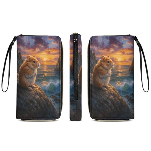 Hamster On Rocks Women's Wallet Wristlet Zipper Purse with Hand Strap Travel Credit Card Holder for Daily Use Gifts4