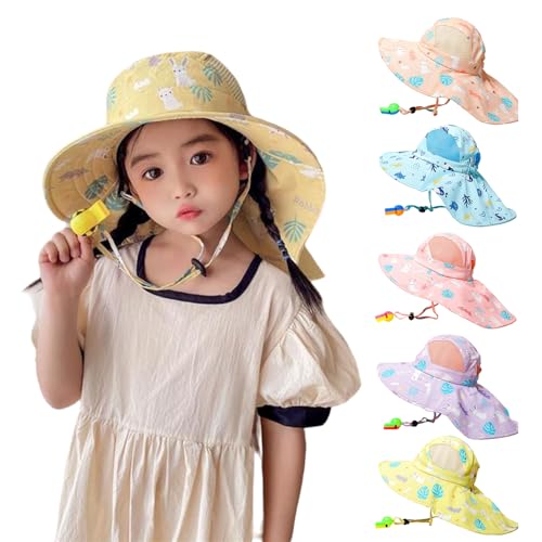Kids Bucket Hat Outdoor Travel Sunhat Foldable & Breathable Sun Protections Beach Caps for Infants 3-10Y with2