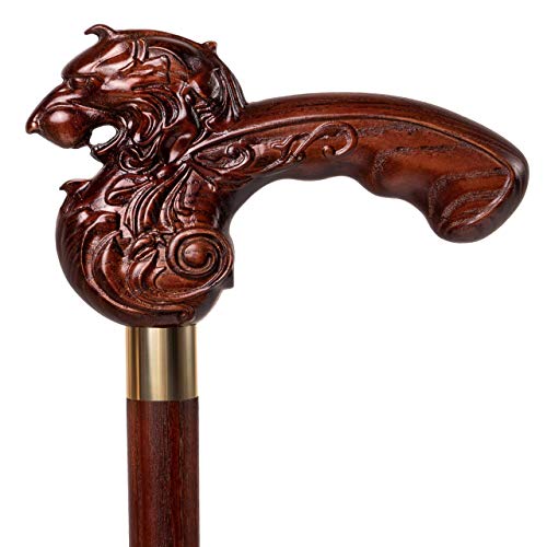 Fashionable Walking Stick for Men - Lion Wooden Cane for Men - H