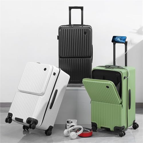 Wheeled suitcase, large-capacity hard-shell suitcase with cup holder, USB port, front-opening carry-on(B,20in)2