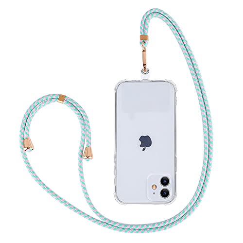 Ownest Compatible con Cordón Universal para Teléfono Móvil, con Correa de Hombro de Nylon Ajustable y Desmontable, Cordones y Muñequeras Compatible con Todos los Smartphones, Color Rosa y Verde Cover