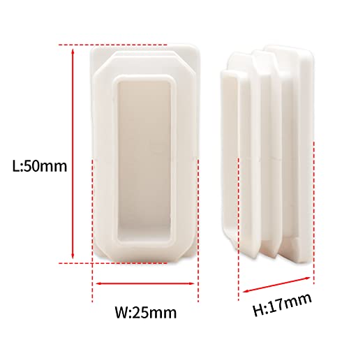 Image of Flyshop Tube Chair Glide White 25 x 50 mm (1 inch x 2 inch) 8 PCS | Rectangle Tubing End Cap, Plastic Plug, Pipe Inserts