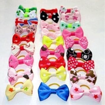Colorful Pet Hair Bows with Rubber Bands, 20Pcs Set, Small Animals Grooming Accessories