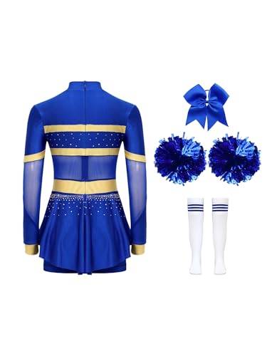 JEATHA Kids Girls Cheerleading Outfits Halloween Fancy Dress Cheer Leader Cosplay Costume Dance Party Wear Royal Blue A 8 Years - Thumbnail 2