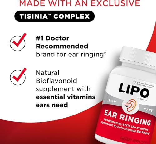Image of LIPO Ear Ringing Relief Supplement - Relief for Ringing Ears - Clinically Studied Lemon Bioflavonoids with Vitamins C, B1, B2, B6, B12, & Calcium for Daily Ear Health Support - 150 Caplets