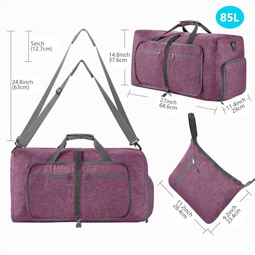 Vomgomfom 85L Reisetasche mit Schuhfach, Große Falttasche für Camping, Reisen, Fitness, Lila