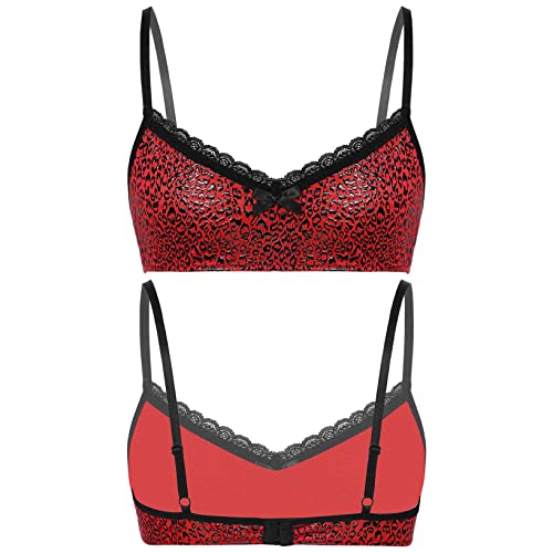 Doomiva Mens Adult Sissy Cross Dresser Lingerie Lace Sheer Training Brassive Bralette Y-Back Bra Top Red A XX-Large - Image 6