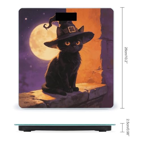 Báscula digital de baño con diseño gato negro y sombrero de bruja miniatura 2