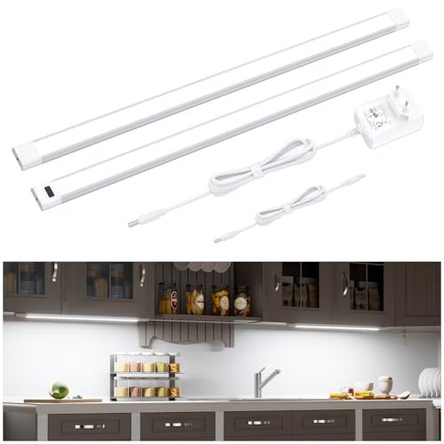 WOBANE LED für Küche, unter Schrank, 120 cm, dimmbar, mit Sensor, berührungslos, 2 x 60 cm, Küchenleuchten unter dem Schrank mit 24 V, selbstklebendes LED-Licht für Regal, Kaltweiß, 6000 K
