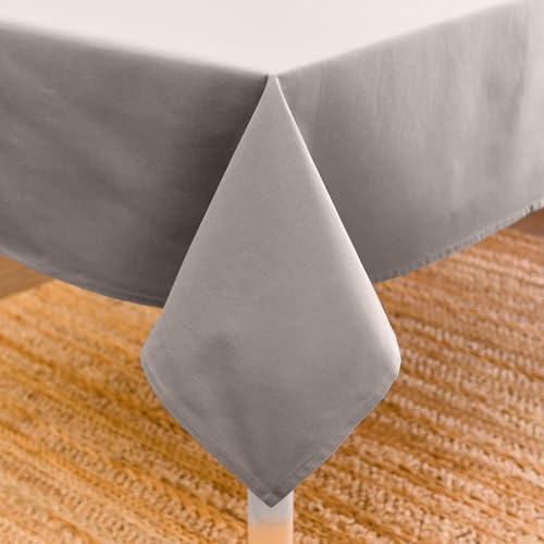 Image of Encasa XO Dining Table Cover Cloth for 6 to 8 Seater | 140x230 cm Cotton Canvas Rectangular Table Cloth | Machine Washable Tablecloth for Indoor & Outdoor Use - Grey Solid Color