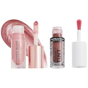 Makeup RevolutionRose Gold Lip Gloss for Women, Shimmer Bomb Lip Gloss - 4.5mlBaby Tint Blush Lip & Cheek Tint - Blush, Brown Pink (Glossy Finish) 1 41x6 ZUXLCL. SL500 . SS300