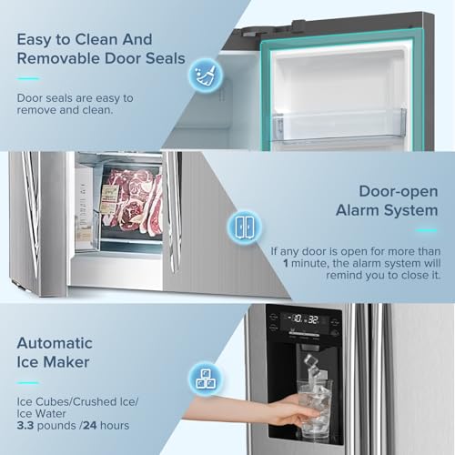 Image of COWSAR 20 cu. ft. French Door Large Refrigerator - Stainless Steel, Built-in Water Dispenser & Ice Maker for Home Kitchen