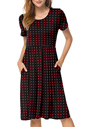 Image of DB MOON Women Summer Casual Short Sleeve Dresses Empire Waist Dress | Knee Length Dress for Women, Teacher Dresses, Jersey Dress, Modest Dresses, Dress with Pockets, Dresses for Church