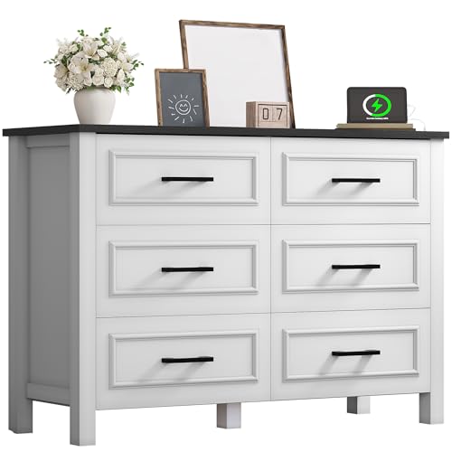 YITAHOME 6-Drawer Dresser with Built-in Power Outlet, Wood TV Stand...