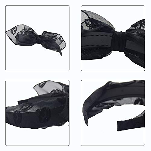 Mhdgg Bow Headband Knotted Headband For Women Girls,Solid Colors Gauze Lips Wide Headbands Twist Bow Turban Headwrap Rabbit Ears Hairband With Cloth Wrapped Headwear,Black #TOP1