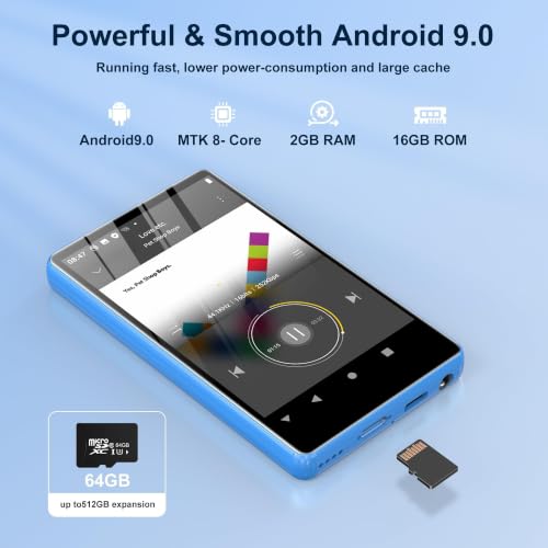 Image of SWOFY 80GB MP3 Player with Bluetooth and WiFi, 4 inch Full Color Touch Screen MP4 Music Player with Parental Control,Spotify,Audible,YouTube, Android Digital Audio Player for Kids,Up to 1TB,Blue