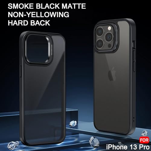 Image of TheGiftKart Hybrid Back Cover Case for iPhone 13 Pro | Built-in Stand | Shockproof Hard Back Case Cover for iPhone 13 Pro (PC & TPU, Frosted Matte Back, Translucent Black Sides)