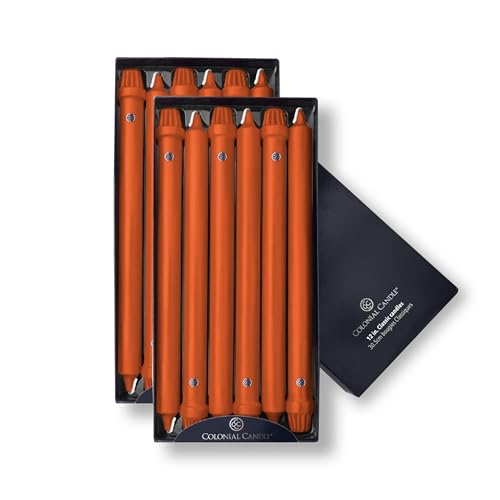 Image of Colonial Candle Unscented Taper Candle, Classic Collection, Pumpkin, 12 in, Pack of 12 - Up to 10 Hours Burn