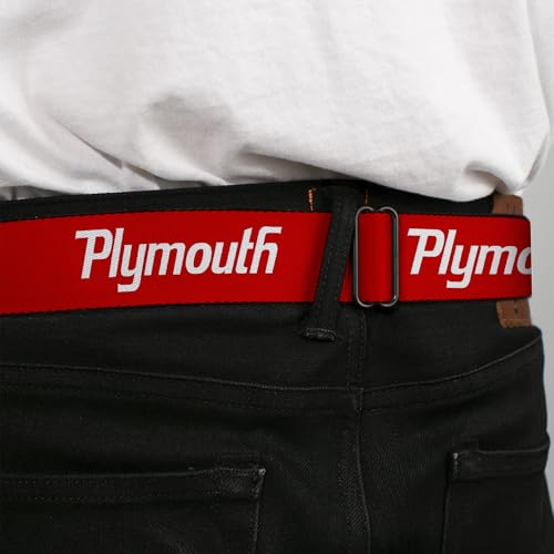 Buckle-Down Seatbelt Belt - PLYMOUTH Text Logo Red/White - 1.5" Wide - 24-38 Inches in Length4