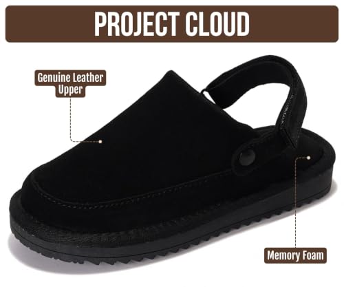 Image of Project Cloud Kids Genuine Leather Clogs with Back Strap (Little Goldstar) | Memory Foam Insole Lightweight Easy On Sandals for Boys & Girls Adjustable Fit Non Slip Outsole Comfortable Casual Everyday