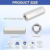 HiPicco Hex Coupling Nuts, M10 x 1.5-Pitch UNC 40mm/1.57" Length, 4 Pack 304 Stainless Steel Rod Coupling Nut for Threaded Rods & Studs - Image 2