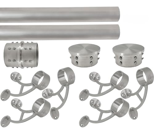 Top Hardware Solid Bar Mount Foot Rail Kit (Custom-Made), Brushed Stainless Steel Tubing, Bar Mount Foot Rail Bracket, End Cap (Flat End Cap, 15 ft (90 in x 2))