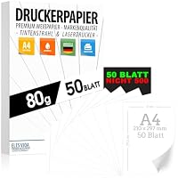 Druckerpapier A4 80g weiß – 50 Blatt - PREMIUM PAPIER Reinweiß - DIN A4-21 x 29,7 cm - Kopierpapier, Laserdrucker & Tintenstrahl für Uni, Fotografie, Präsentationen Ideal für Büro & Office - 50 BLATT