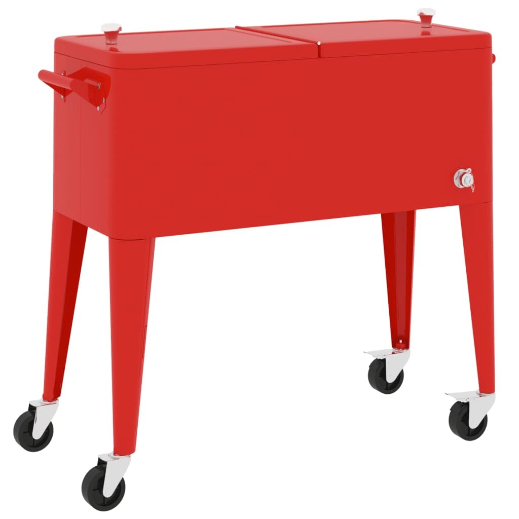 Carro refrigerador con ruedas rojo 92 x 43 x 89 cm, capacidad de 80 cuartos para fiestas en el jardín y barbacoas, enfriador de bebidas aislado con 4 ruedas y diseño práctico