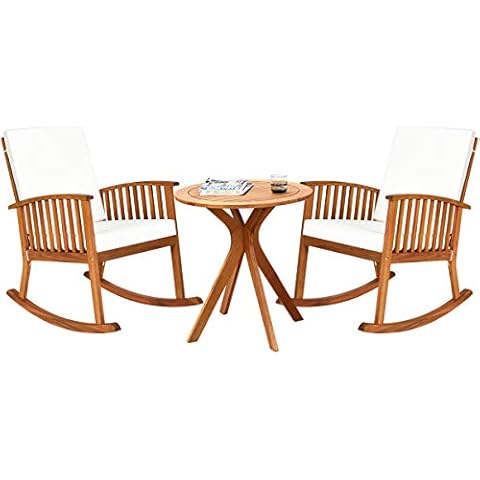 COSTWAY 3 PCS Rocking Bistro Set with Cushions Cover
