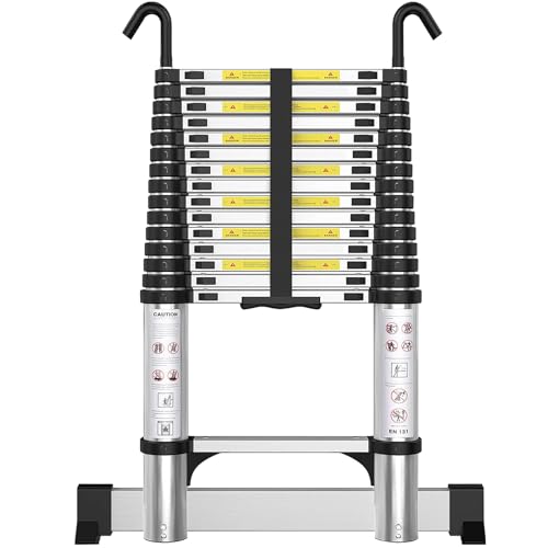 Telescoping Aluminum Ladder with Hooks and Stabilizer