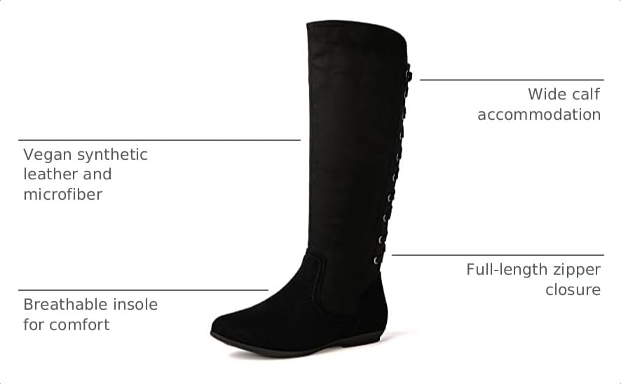 GLOBALWIN Women's Black Boots Wide Calf Flat Fashion Knee High Boots For Women With Zipper 10M - image 3
