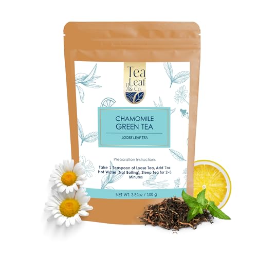 Image of Tealeaf & Co. Chamomile Green Tea Loose Leaf with Lemon Extract and Lemongrass - Chamomile Tea - Contains Low Caffeine - Upto 50 Servings - Gluten Free (3.52oz /100gm)