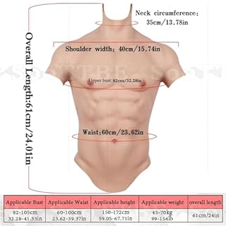 Muscoloso Uomo in Silicone Petto Migliorato Tuta Maschile Finta Pancia Simulazione Muscoli Finti Pancia Maschile Muscoli Tuta per Cosplay,Color 1,One Size