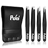 Pefei Tweezers Set – Professional Stainless Steel Tweezers for Eyebrows – Great Precision for Facial Hair, Splinter and Ingrown Hair Removal (Black)