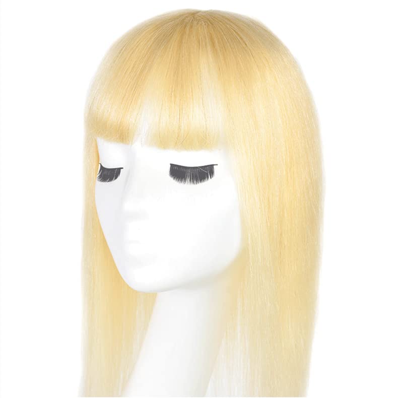 Miniatura 6 de Anemone Toppers de cabello humano rubio 613 para mujer, con clip, con flequillo, pelo lacio, tupé, parte media, postizos (12 pulgadas)