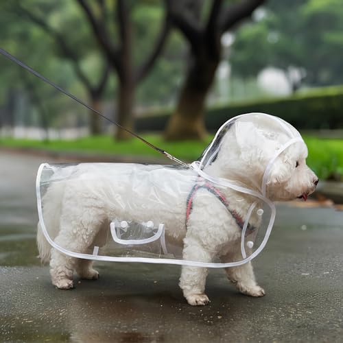 Syiyunran Imperméable pour Chien - White Trim, 1pc, Veste de Pluie à Capuche Transparente Dog Raincoat Chiens Concerner 3,5-4,5kg, Facile Porter, Coupe-Vent...