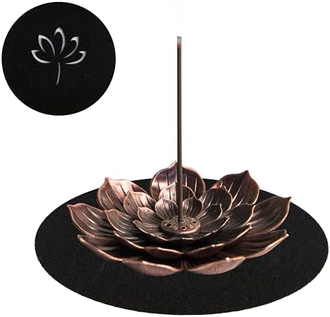 Brass Lotus Incense Holder with Pad - Detachable Cone Incense Stick Holder 6 Incense Holes for Yoga Room Home Fragrance Decor KH01CO